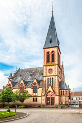 Fototapeta premium View at the Church in the streets of Haguenau - France