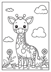 Coloring page for kids of cute wild giraffe style isolated on white background. Vector cartoon illustration.