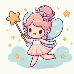 cartoon vector illustration of a fairy carrying a magic wand