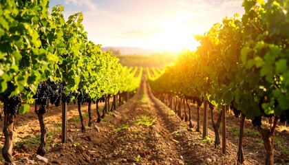Naklejka premium Vineyard at sunset (1)