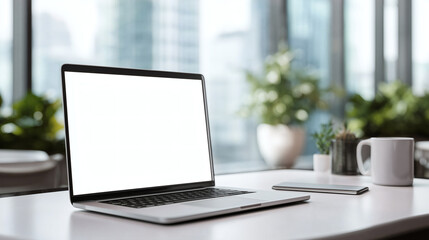 Fototapeta premium Laptop White Screen Office Workspace