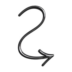 Smooth S-shaped metallic 3d arrow flowing downward and right. The slim design and polished surface give it a futuristic, abstract appearance, suitable as a graphic element for representing flow 