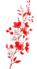 Naklejka premium Red and white blossoms on branch