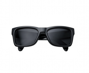Modern black sunglasses with dark lenses isolated on transparent background