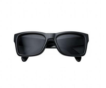 Modern black sunglasses with dark lenses isolated on transparent background