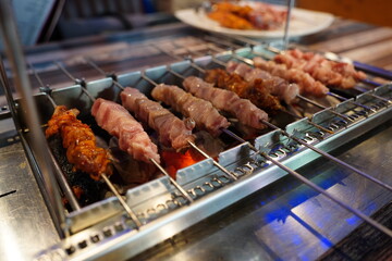 Grilled Skewers on Charcoal Grill