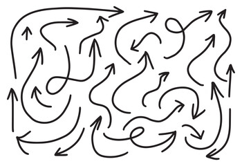 Set of black grunge hand drawn arrows vector isolated on white. Collection simple arrow paint vector illustration. Arrow mark icons stock vector. Arrow brush stroke, arrow marker 
