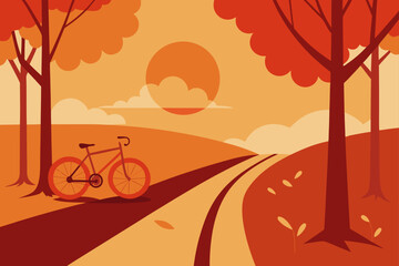Autumn bicycle ride through scenic orange landscape