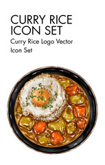 Curry rice logo vector Icon set