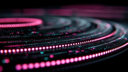 Abstract swirling, glowing rings of data