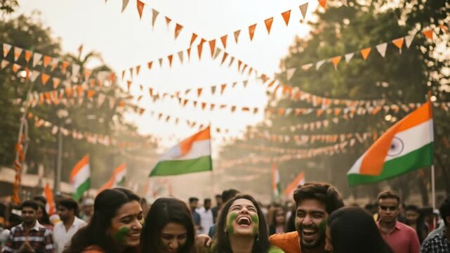 Vibrant celebration of unity and joy with friends during a festive event.