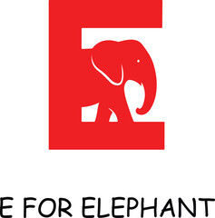 Red letter E with elephant silhouette and text E letter