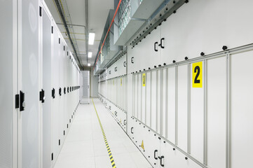 Corridor of server room at data center