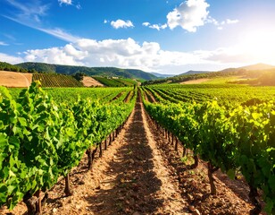 Obraz premium Vineyard landscape under a vibrant sky