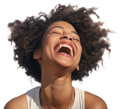PNG  Portrait of real african american woman laughing in studio adult white background accessories.