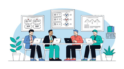 AI Generate Team Meeting Illustration showing Business Collaboration Planning and Strategic Ideation