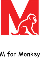Red M letter with white monkey silhouette and text