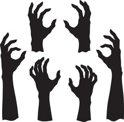Collection of spooky reaching zombie hands silhouette