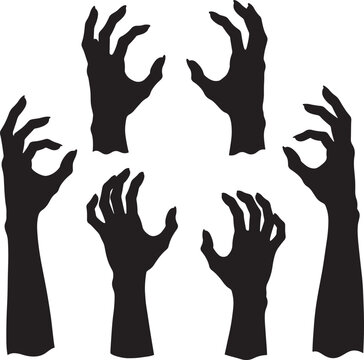 Collection of spooky reaching zombie hands silhouette