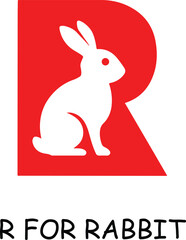 White rabbit silhouette on red letter R logo vector
