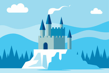 Enchanting ice castle in a winter wonderland landscape