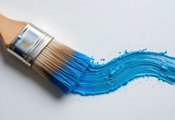 Blue Paintbrush Stroke on White Canvas &ndash; Close-Up with Thick Texture and Realistic Detail
