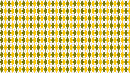 Seamless argyle pattern with yellow and olive green diamonds on a white background with thin lines