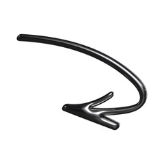 Arched 3d arrow pointing down-left in smooth silver style. Represents change in direction or descending loop. The design features a broad, tapering head pointing sharply down-left