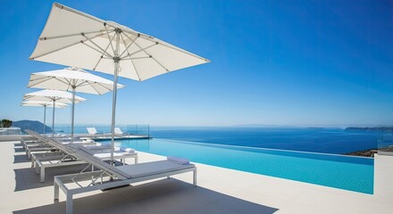 Fototapeta premium Poolside Resort Lounge with Sea View