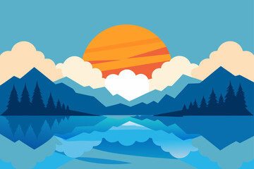 Serene mountain lake at sunset with colorful clouds