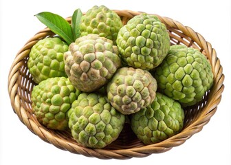 Obraz premium A basket full of fresh and ripe green custard apples ready to eat