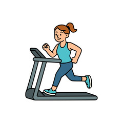 Flat vector illustration of girl exercising on treadmill, staying active and healthy in fitness training session