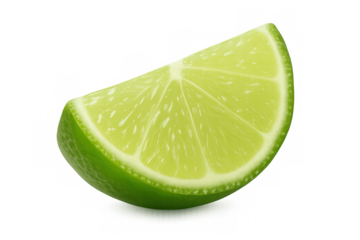 Lime wedge displaying fresh texture, bright green hue, resting against transparent surface with crisp details
