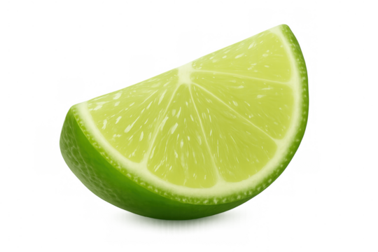 Lime wedge displaying fresh texture, bright green hue, resting against transparent surface with crisp details