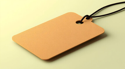 Blank, light orange tag with black string.  A simple, rectangular tag with a textured surface and a tied string