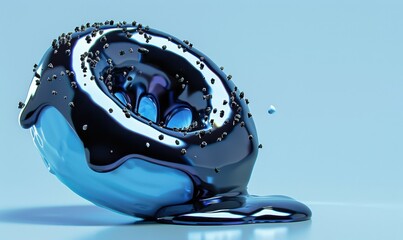 Abstract geometric shape with dark ooze and beads digital rendering