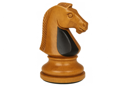 Wooden knight chess piece positioned on transparent surface, representing strategic gameplay and intellectual challenge