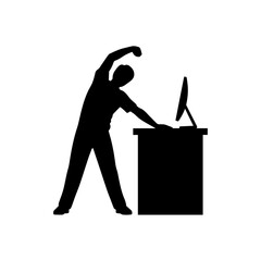 Office Worker Stretching at Desk Silhouette Icon
