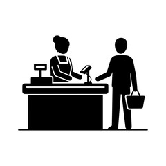 Silhouette of Cashier and Customer at Checkout Counter &ndash; Retail Shopping Transaction Icon