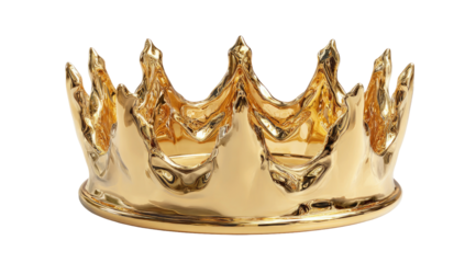 A golden crown, sculpted with flowing, flame-like points, sits in profile