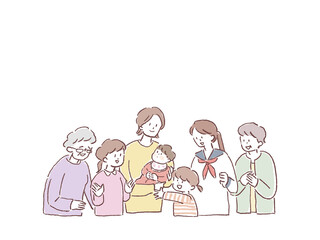 様々な年代の女性たち（赤ちゃん、少女、学生、成人、シニア、高齢者）