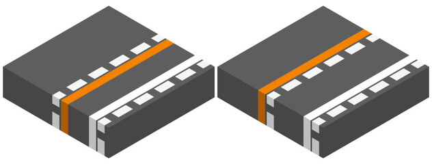 道路（オレンジの実線と白色の破線と駐停車禁止路側帯）
Roads (orange solid lines, white dashed lines, and no-parking/no-stopping roadside strips)