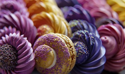 Assorted pastel colored macarons delicious confectionery treats sweet dessert