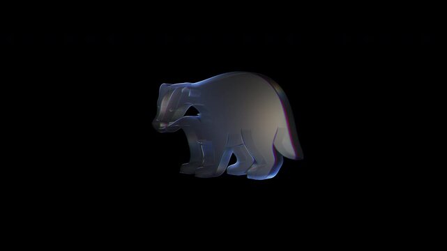 Rotating glass badger sculpture on black background