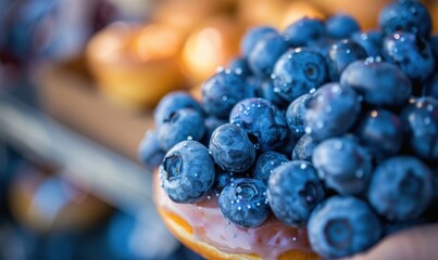 Blueberry doughnut delight fresh berries on sugary pastry confection