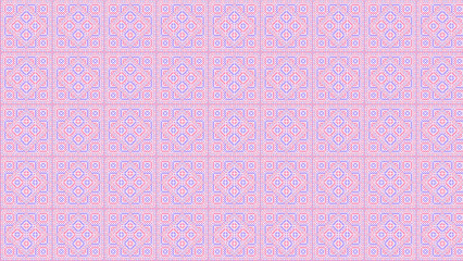 Fototapeta premium Repeating pattern of pink and purple square tiles with intricate geometric designs in a grid format