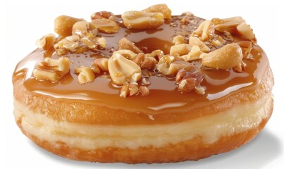 Caramel peanut doughnut delicious pastry treat isolated studio shot