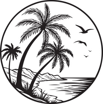 Laser Engrave File Beach Ocean Scene | svg png dxf eps pdf | transparent vector graphic design