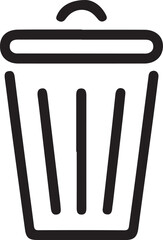 Trash bin icon. Black and white graphic of a covered trash can receptacle icon. Recycle bin icon vector.
