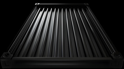 Black metal shipping container top view, corrugated, strong, durable